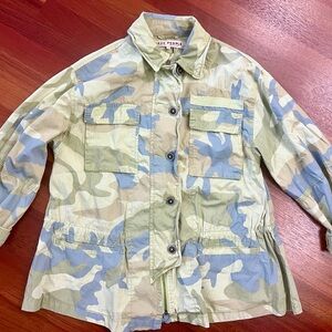 Free People Lime/Blue Camouflage Utility Jacket